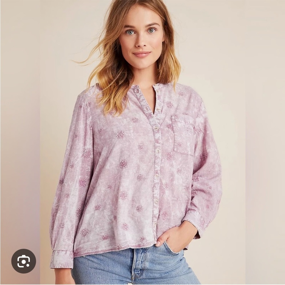 Anthropologie Pilcro Whitney Embroidered Trapeze Buttondown Lilac Size Small - Picture 3 of 14